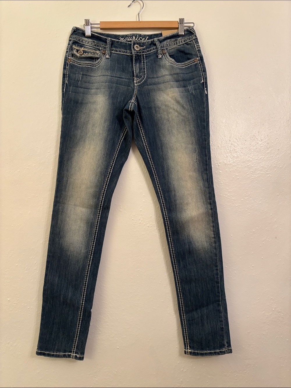 Maurices Women's Medium-Dark Blue Skinny Jeans with Fading